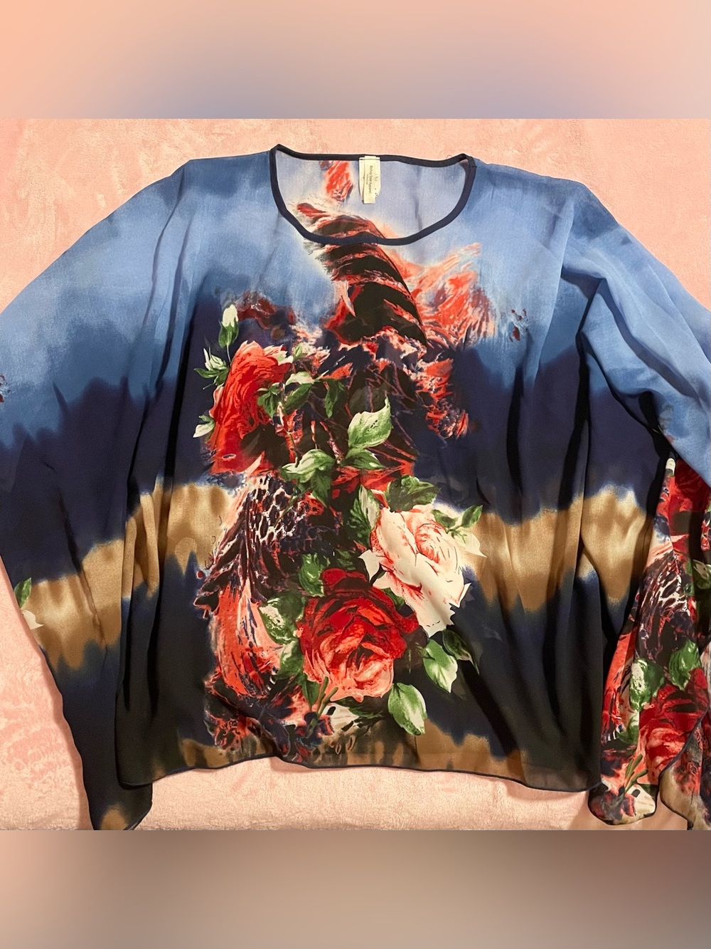 Women’s Floral Abstract Printed Poncho Blouse Top One Size